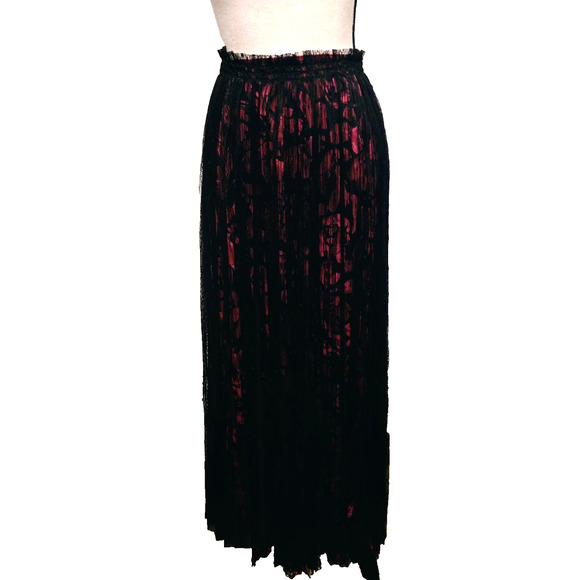 Johnny Was Yolanda Jade Boho pleated maxi skirt black lace fuchsia pink XS - Picture 2 of 16